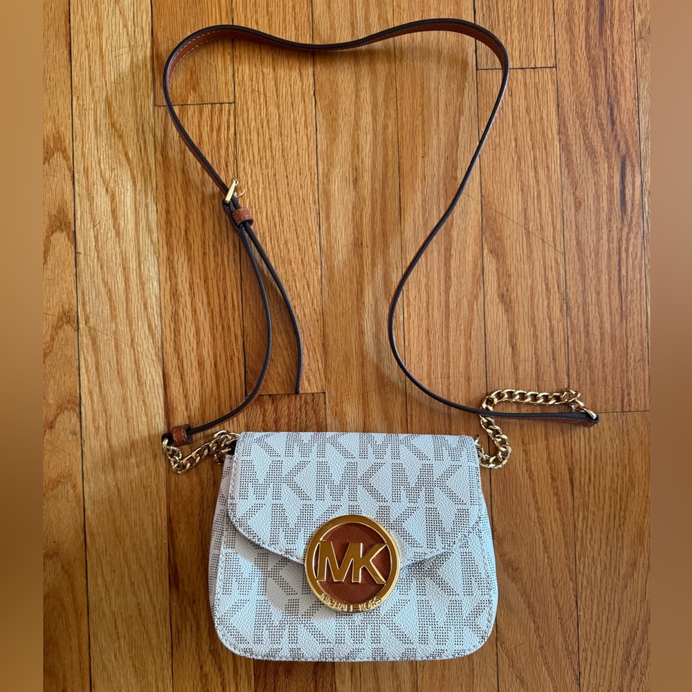 Michael Kors Fulton Vanilla PVC MK Signature Small Crossbody